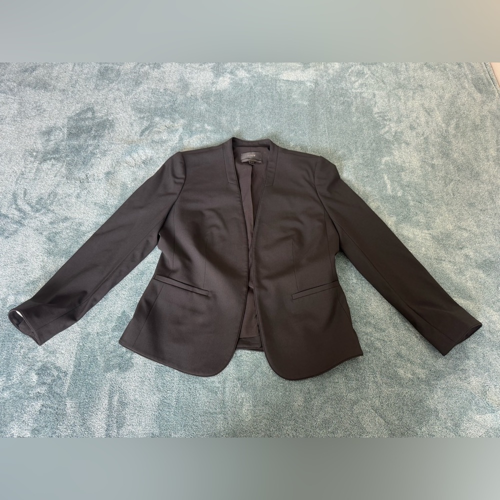 J. Crew Women's Collarless Blazer Jacket Going Out Bi-Stretch Wool  Black Size 6